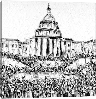 Capitol Take Over Canvas Art Print - Black & White Cityscapes
