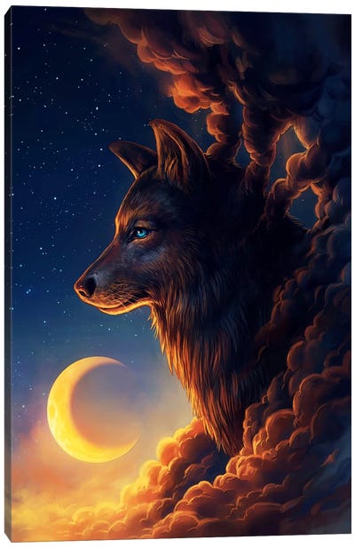 Golden Moon Canvas Art Print - Wolf Art