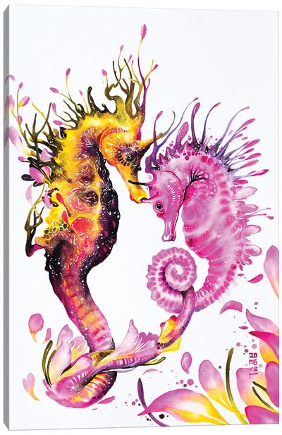 Connecting Hearts Canvas Art Print - Seahorse Art