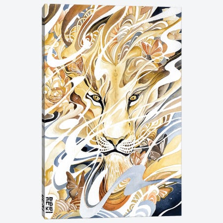 Golden Desert Lion Canvas Print #JOK34} by Jongkie Canvas Art Print
