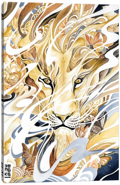 Golden Desert Lion Canvas Art Print - Jongkie