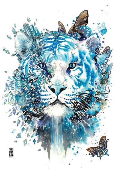 White Ice Tiger by Jongkie metal wall art