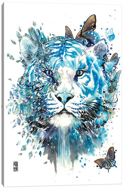 White Ice Tiger Canvas Art Print - Jongkie