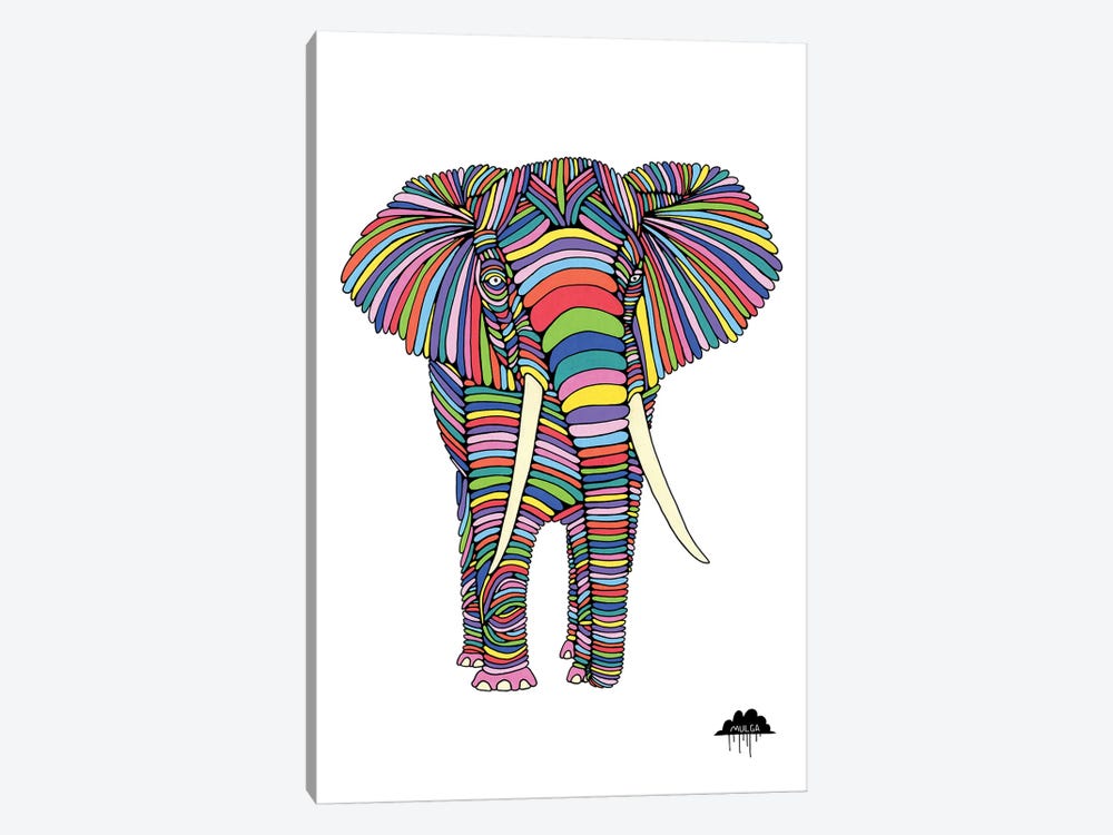 Eden The Enigmatic Elephant, White Background by MULGA 1-piece Canvas Print