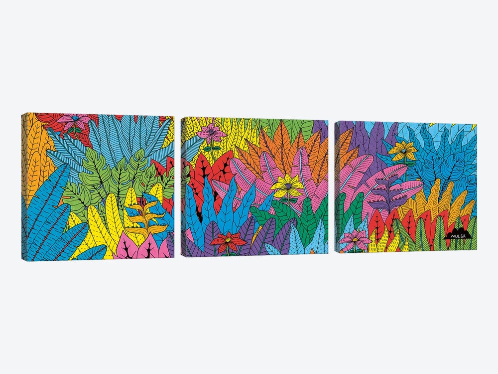Mulgas Magical Musical Creatures: Leaf Pattern by MULGA 3-piece Canvas Print