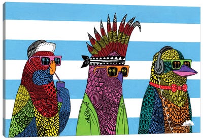3 Rad Birds Canvas Art Print - Pop Surrealism & Lowbrow Art