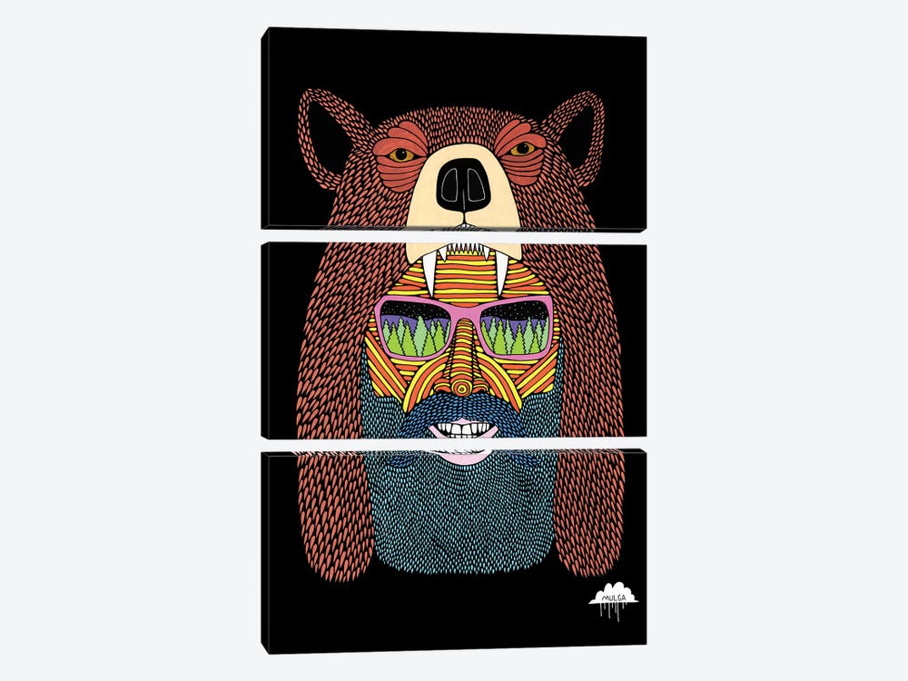 Bear Hat Bob by MULGA 3-piece Canvas Art