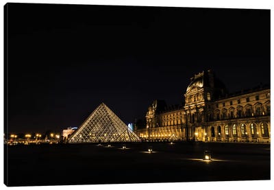 Night In Paris Canvas Art Print - The Louvre Museum