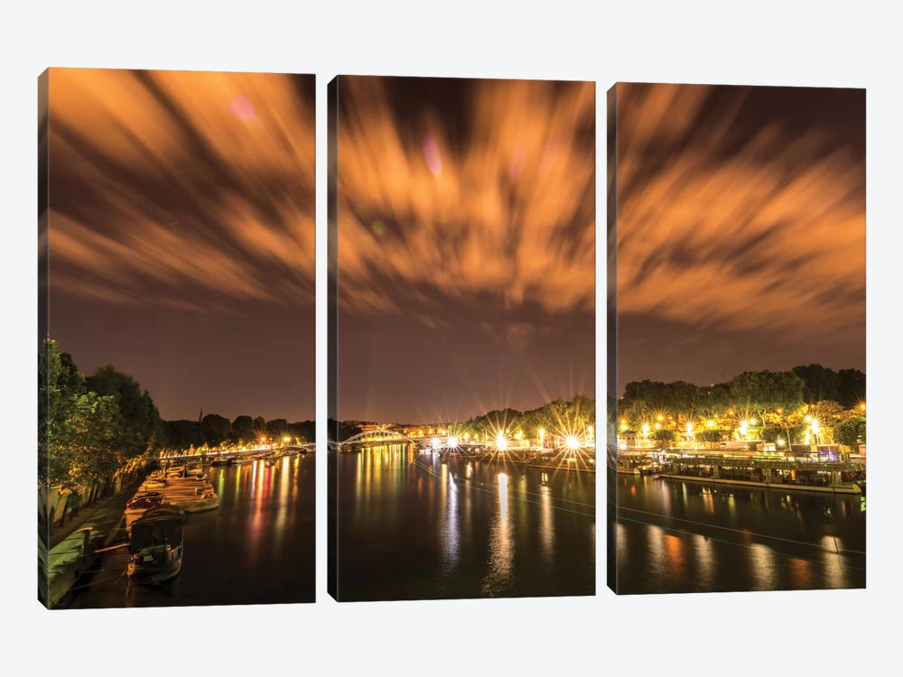 Night Over The Seine by Anders Jorulf 3-piece Canvas Art Print