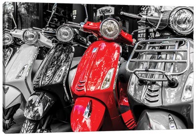 Red Vespa, Paris Canvas Art Print - Motorcycles