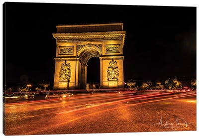 Night In Paris Canvas Art Print - Arc de Triomphe