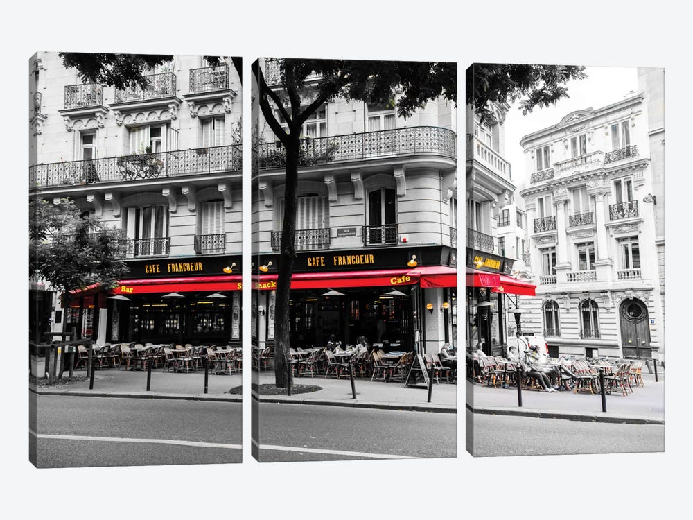 Cafe In Paris by Anders Jorulf 3-piece Canvas Print
