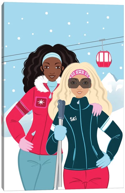 Ski Girls Canvas Art Print - Skiing Art