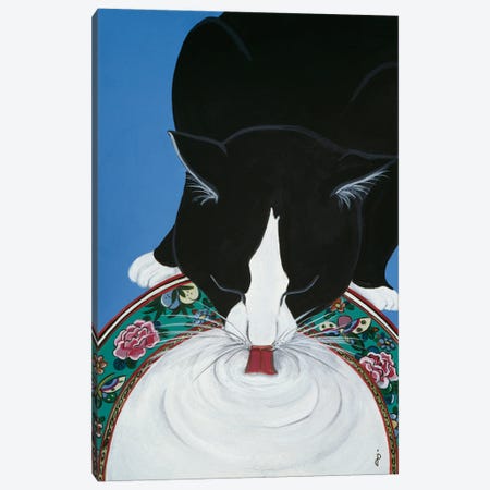 Lapping Milk From An Oriental Plate Canvas Print #JPA2} by Jan Panico Canvas Wall Art
