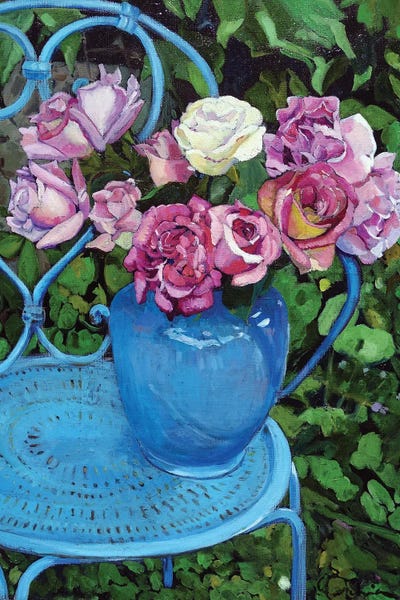 Furniture: Blue Chair And Roses by Jean Paul Courchia