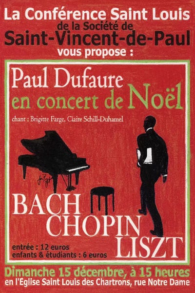 Advertisements: Paul Dufaure en Concert de Noel Vintage Advertisement by Jean-Pierre Got