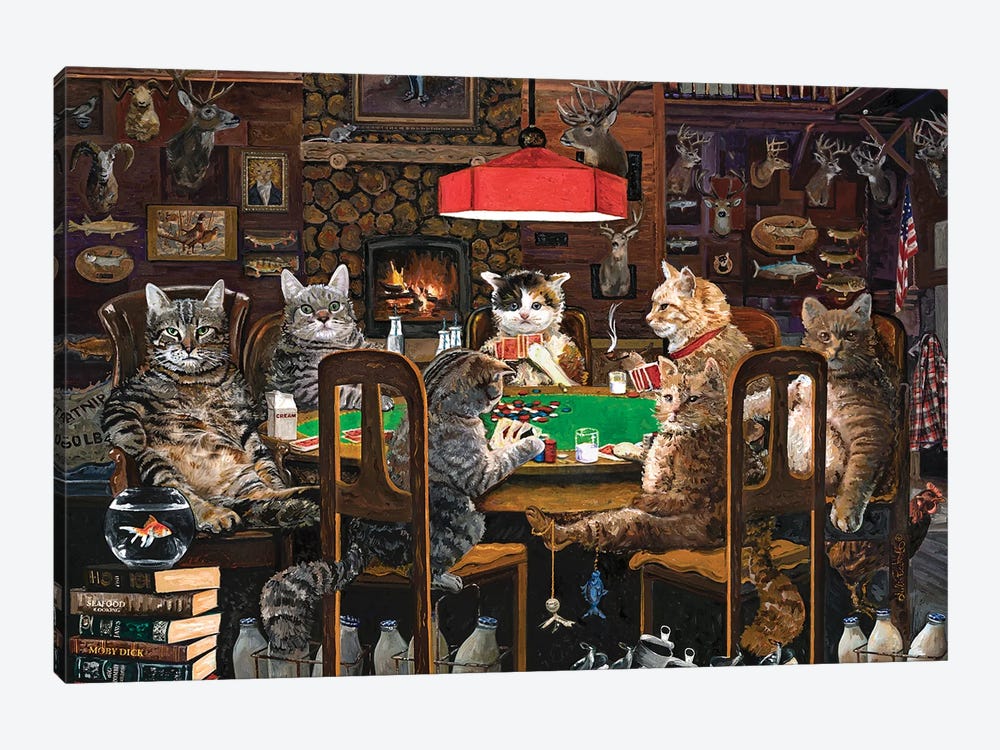 Cats Playing Poker by Julie Pace Hoff 1-piece Canvas Artwork