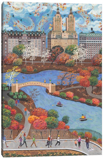 Autumn In Central Park Canvas Art Print - Folk Art