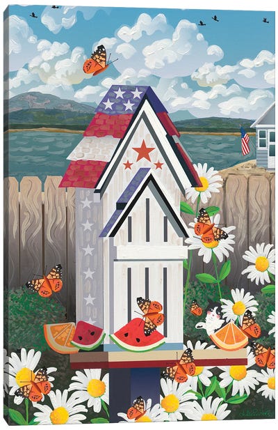 Patriotic Butterfly House Canvas Art Print - American Décor