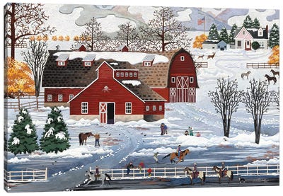 Winter At The Farm Canvas Art Print - Julie Pace Hoff