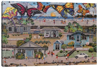 Summer Beach Butterfly Kites Canvas Art Print - Monarch Butterflies