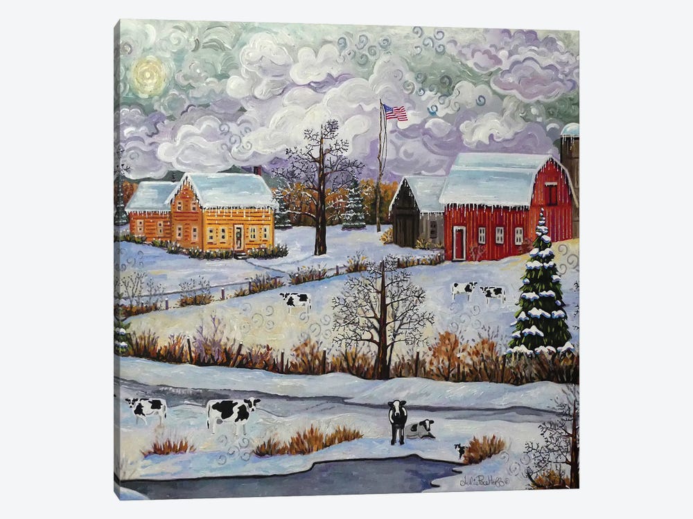 Landscape Farm In Snow With Cows by Julie Pace Hoff 1-piece Canvas Print