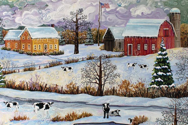 Refreshing Workspace: Landscape Farm In Snow With Cows by Julie Pace Hoff