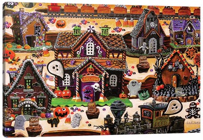 Halloween Haunted Cookie Town Canvas Art Print - Julie Pace Hoff