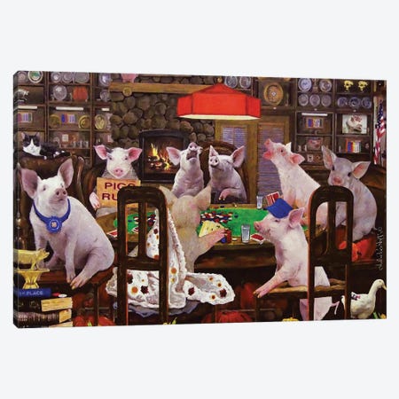 Pigs Playing Poker Canvas Print #JPH3} by Julie Pace Hoff Canvas Print