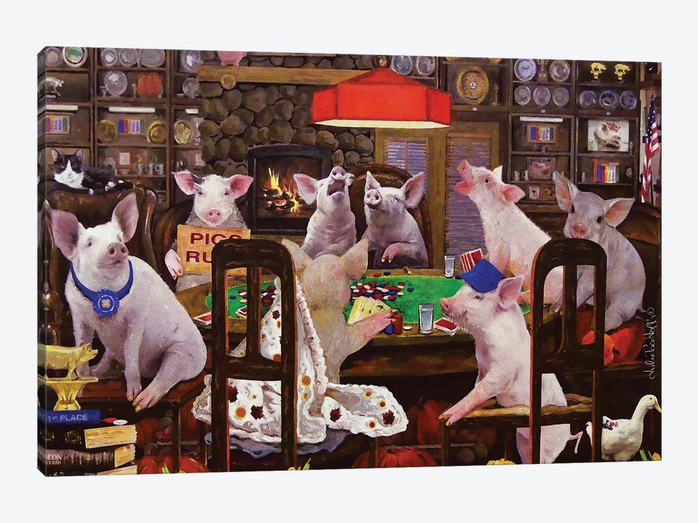 Pigs Playing Poker by Julie Pace Hoff 1-piece Canvas Art
