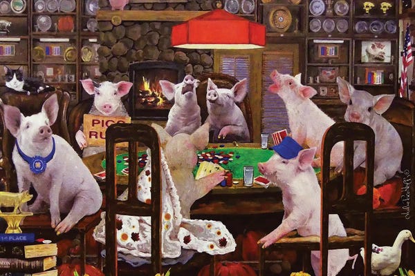 Cards & Board Games: Pigs Playing Poker by Julie Pace Hoff