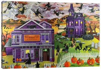 Halloween Witches Flight School Canvas Art Print - Julie Pace Hoff