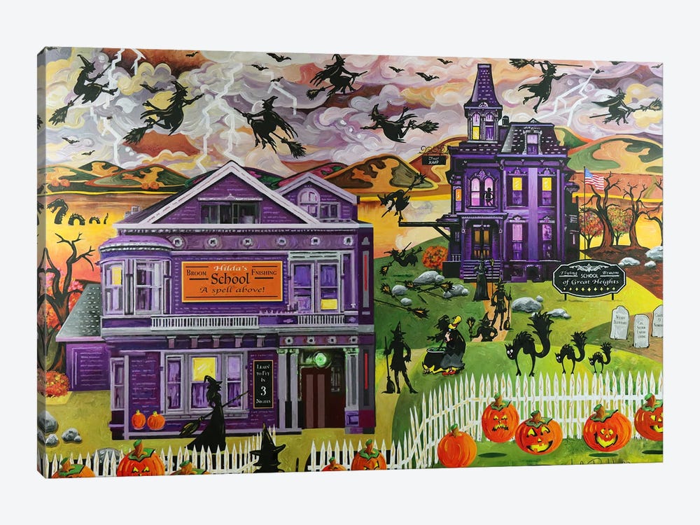 Halloween Witches Flight School by Julie Pace Hoff 1-piece Art Print