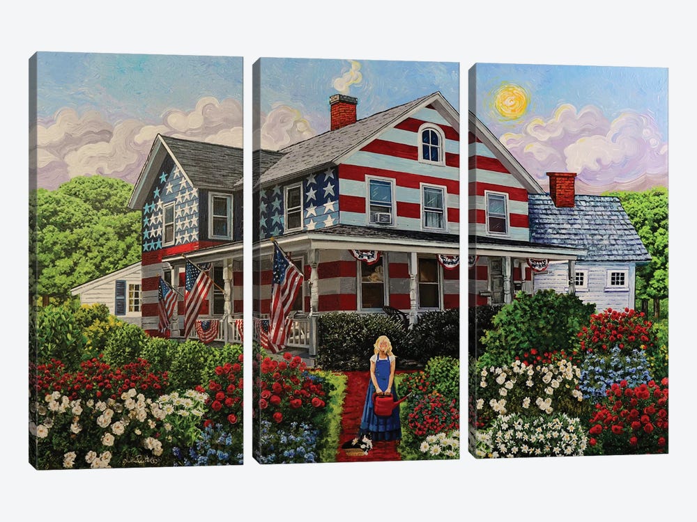 Home Is Where The Flag Is by Julie Pace Hoff 3-piece Canvas Print