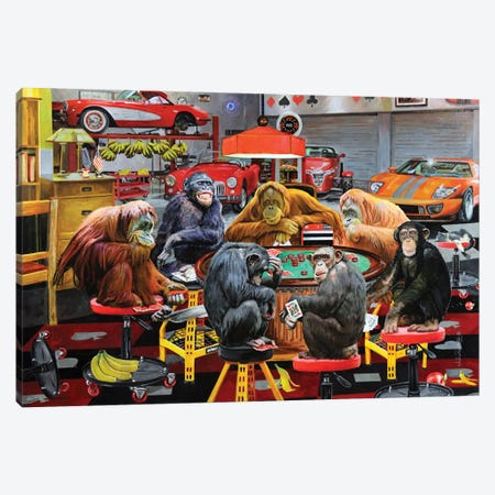Monkeys Play Poker Canvas Print #JPH45} by Julie Pace Hoff Canvas Artwork