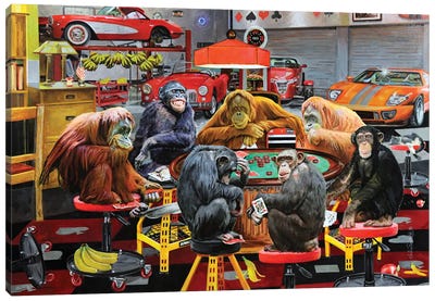 Monkeys Play Poker Canvas Art Print - Julie Pace Hoff