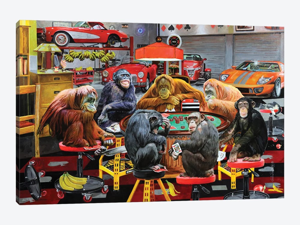 Monkeys Play Poker by Julie Pace Hoff 1-piece Canvas Print