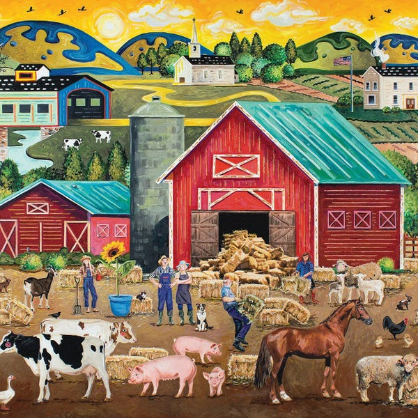 Julie Pace Hoff: Hay Barn With Farm Animals by Julie Pace Hoff