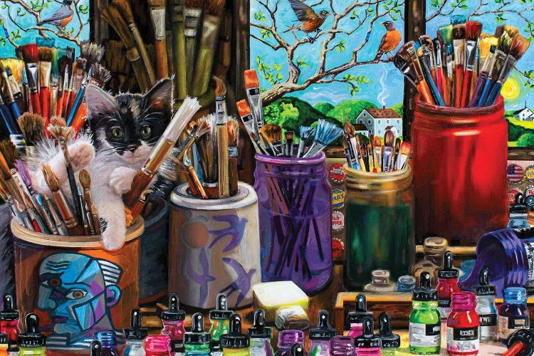 Kitten In Art Studio by Julie Pace Hoff wall art