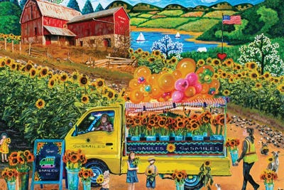 Sunflower Farm Van Vendor by Julie Pace Hoff multi panel art