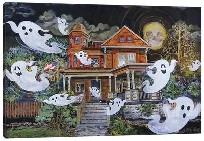 Halloween Ghostly Night Canvas Art Print - Haunted House Art