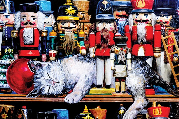 Christmas Kitten Napping Among Nutcrackers