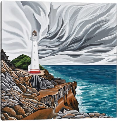 The Guiding Light Over Stormy Waters Canvas Art Print - I Can't Believe it's Not Digital