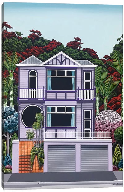 Purple House On The Bay Canvas Art Print - Artful Architecture