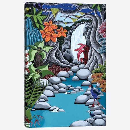 Waterfall - Native Aotearoa Canvas Print #JPN25} by Lisa Jepson Canvas Artwork