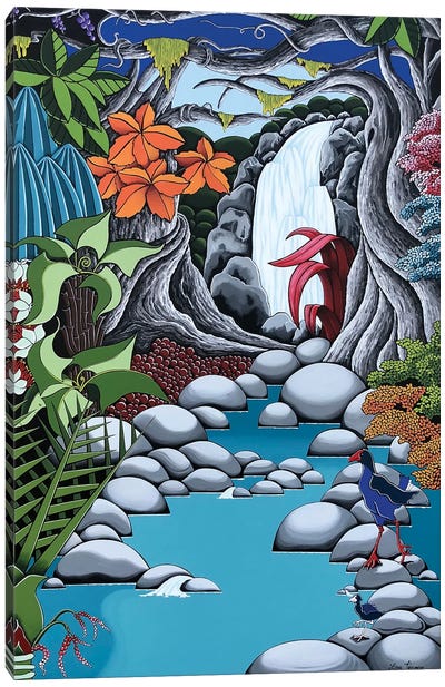 Waterfall - Native Aotearoa Canvas Art Print - I Can't Believe it's Not Digital