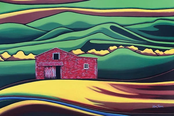 Lisa Jepson: Red Shed In An Autumn Vineyard by Lisa Jepson