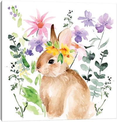 Watercolor Spring Garden I Canvas Art Print - Rabbit Art