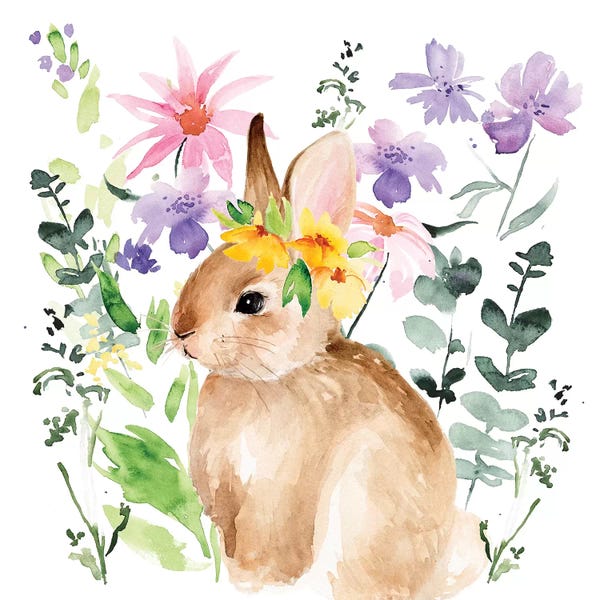 Rabbits: Watercolor Spring Garden I by Jennifer Paxton Parker