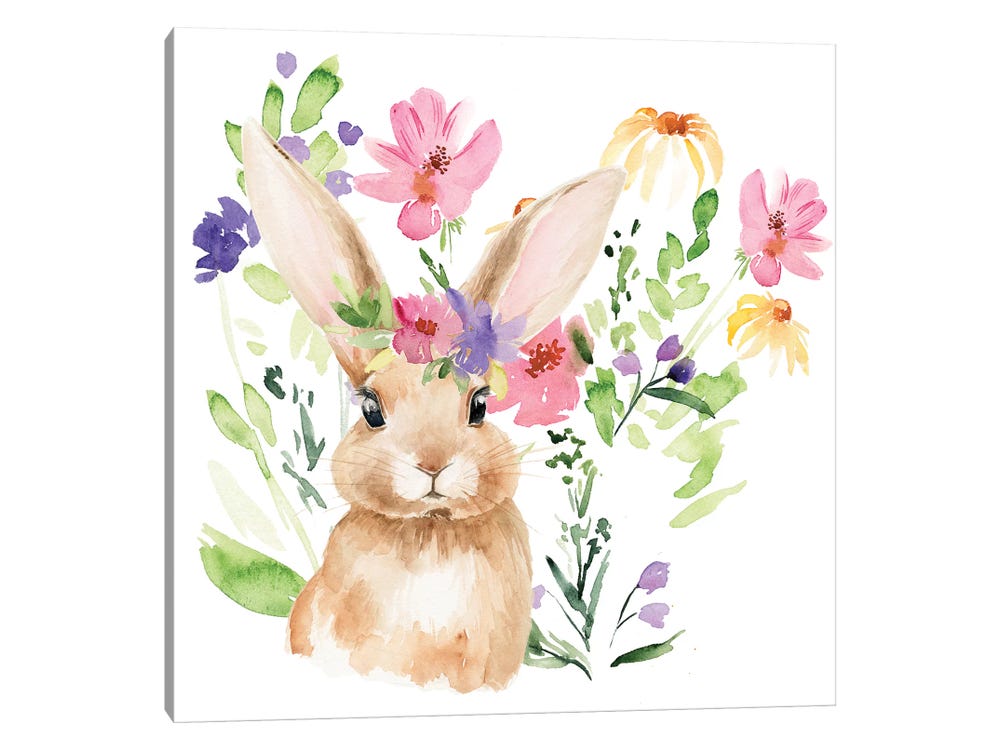 bunny garden acrylic painting (4x4 canvas) – Happy Olive Studio